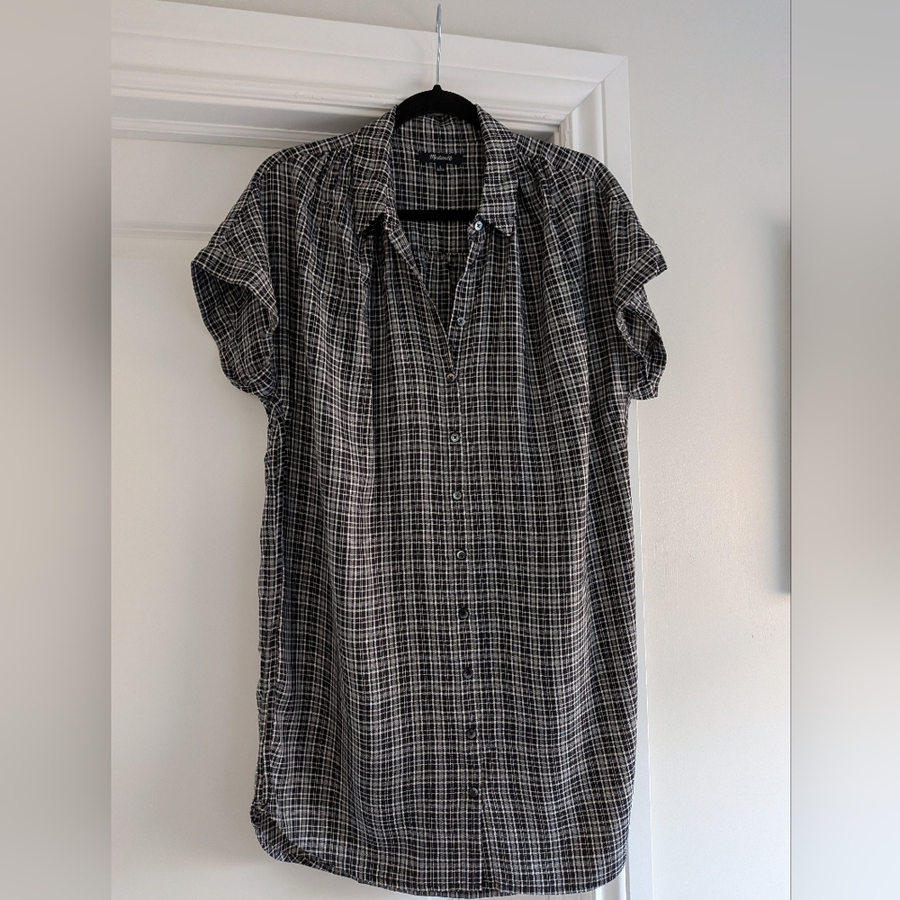 Madewell Plaid Short-Sleeve Button-Down Shirt dress  Black/White